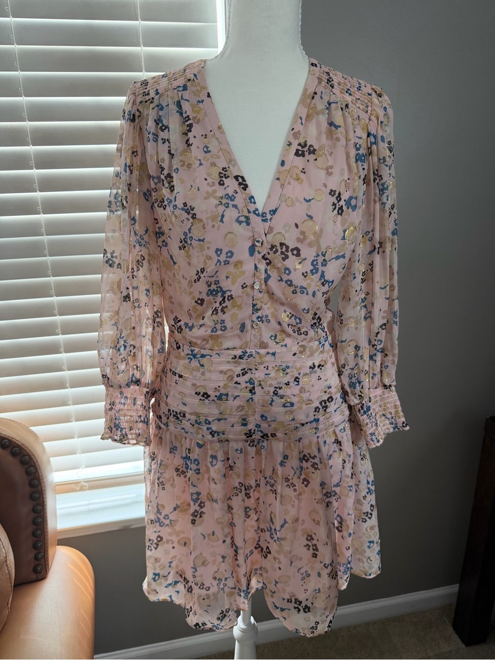 Shoshanna Blush Pink Floral V-Neck Tiered Dress